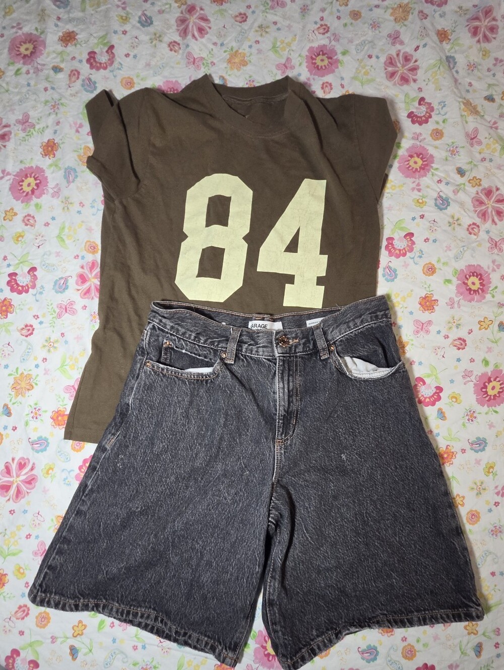 Y2K Streetwear Set: Garage Denim Jorts & John Galt Brandy 84 Graphic Tee